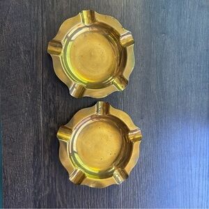 Vintage Gold Ashtrays pair brass ashtrays 4.5” approx across